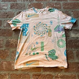 Nike Festival All Over Print Pink T-Shirt Size large Nike Swoosh Logo Cotton